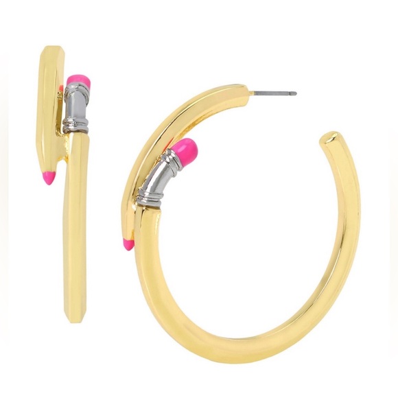 Betsey Johnson Jewelry - NWT ⚜️✏️⚜️ Betsey Johnson Gold-Tone Pencil Hoop Earrings